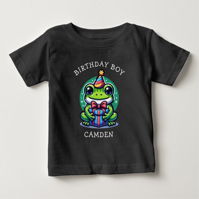 Cute Frog Themed Boy's Birthday Boy Personalized Baby T-Shirt (Front)