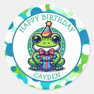 Cute Frog Themed Boy's Birthday Party Classic Round Sticker