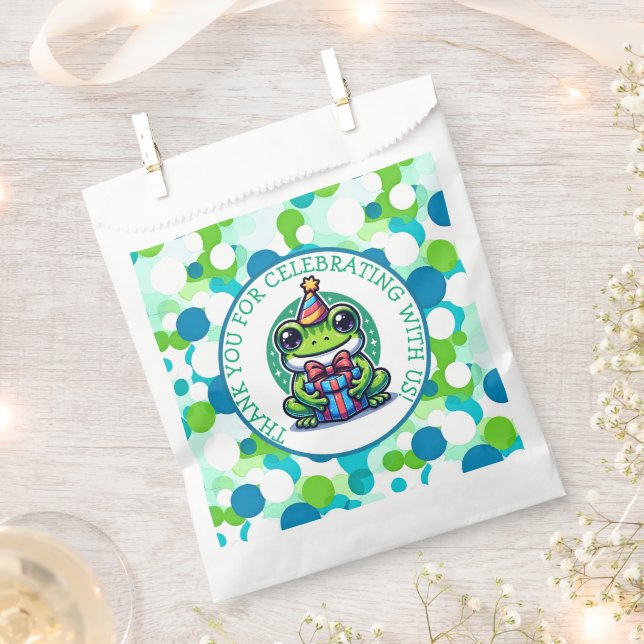 Cute Frog Themed Boy's Birthday Thank You Favor Bag (Clipped)