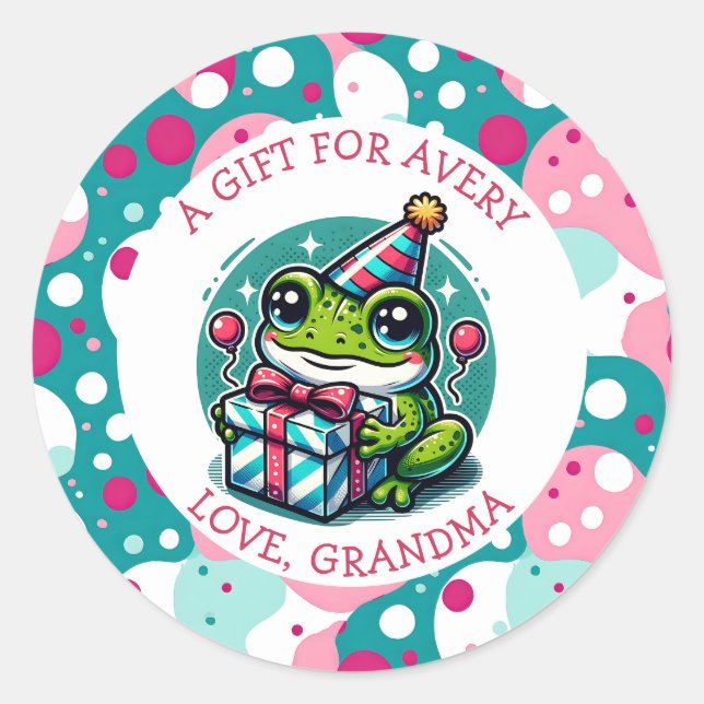 Cute Frog Themed Girl's Birthday Gift Tag (Front)