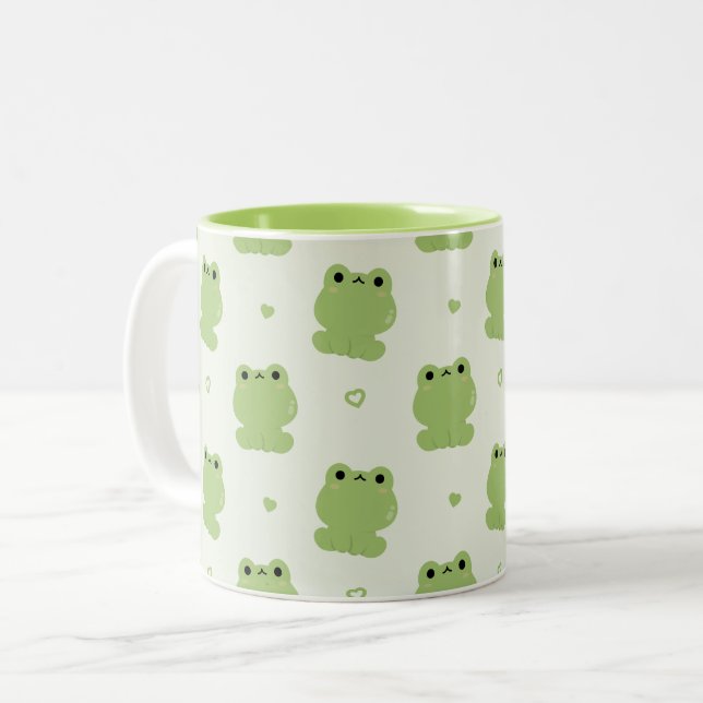 Cute Frog Two-Tone Coffee Mug (Front Left)