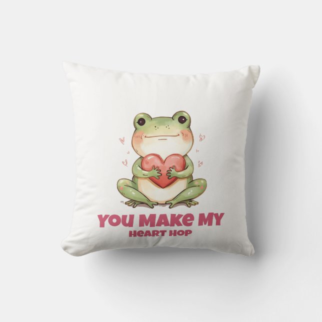 Cute Frog Valentine Tee Throw Pillow (Front)