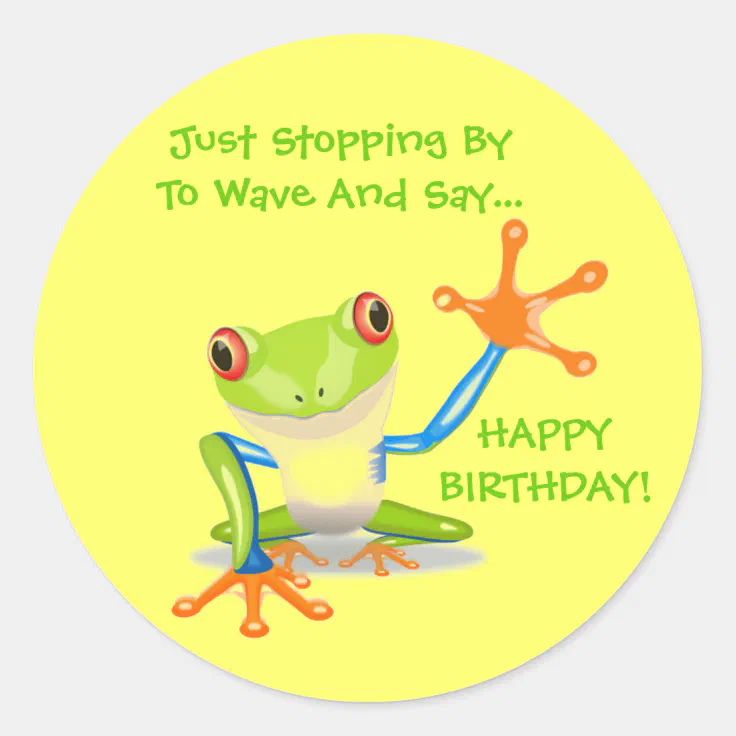 Cute Frog Wave Funny Animal Kids Happy Birthday Classic Round Sticker |  Zazzle