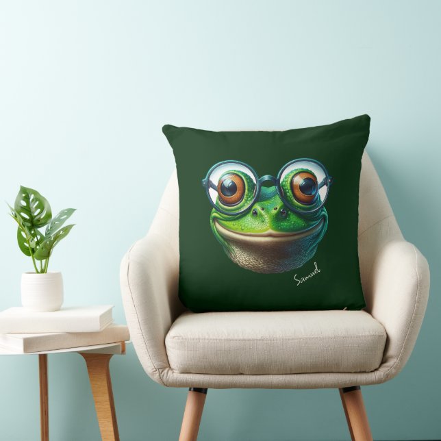 Cute Frog Wearing Oversized Glasses Throw Pillow (Chair)