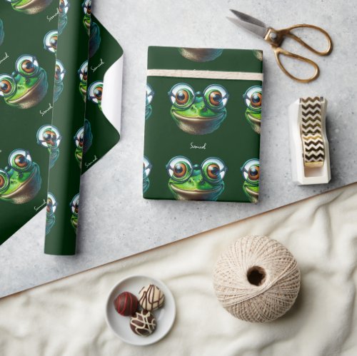 Cute Frog Wearing Oversized Glasses Wrapping Paper