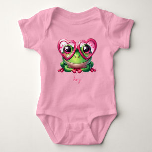 Cute Frog Wearing Oversized Heart Glasses Baby Bodysuit
