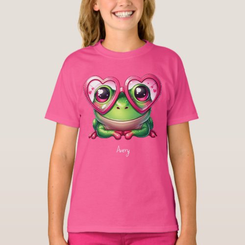 Cute Frog Wearing Oversized Heart Glasses T_Shirt