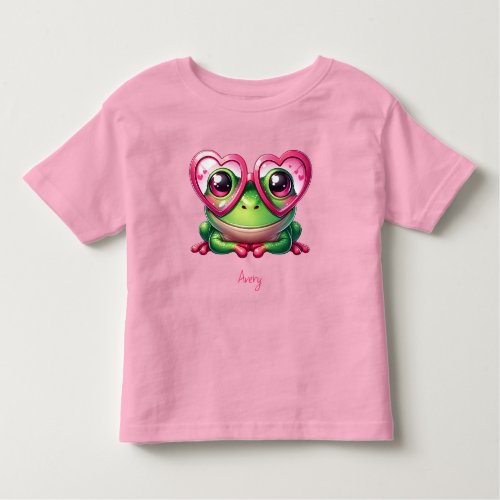 Cute Frog Wearing Oversized Heart Glasses Toddler T_shirt