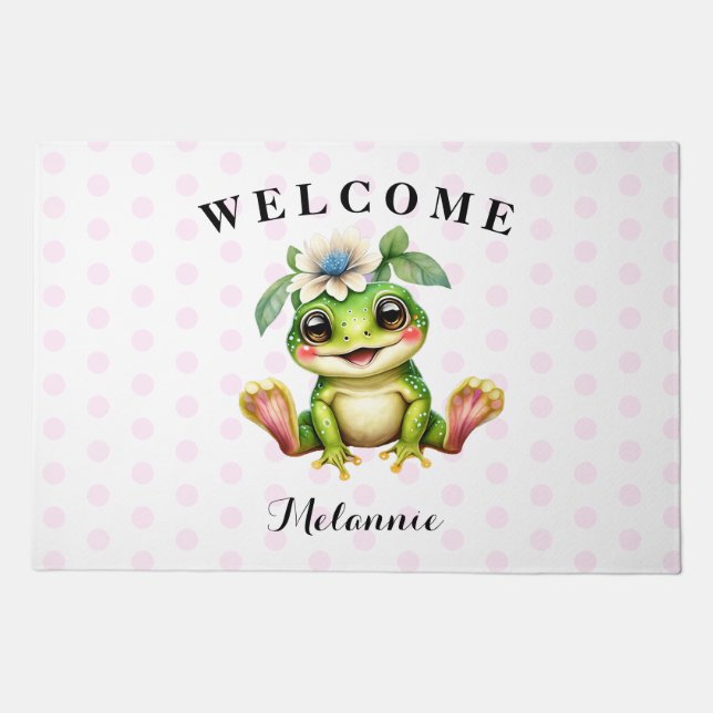 Cute Frog Welcome Girl Room Doormat (Front)