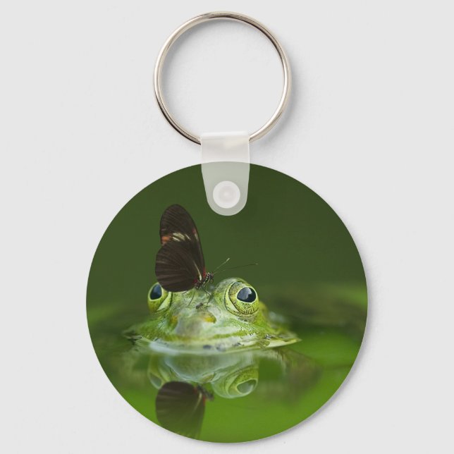Cute frog with a Butterfly on his nose Keychain (Front)