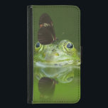 Cute frog with a Butterfly on his nose Samsung Galaxy S5 Wallet Case<br><div class="desc">A cute green frog sitting on his lily pad in a pond,  with his face poking out above the surface of the water. A curious butterfly sits on his nose. These cute critters look like they could be best friends</div>
