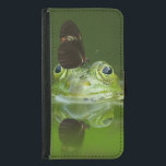 Cute frog with a Butterfly on his nose Samsung Galaxy S5 Wallet Case<br><div class="desc">A cute green frog sitting on his lily pad in a pond,  with his face poking out above the surface of the water. A curious butterfly sits on his nose. These cute critters look like they could be best friends</div>