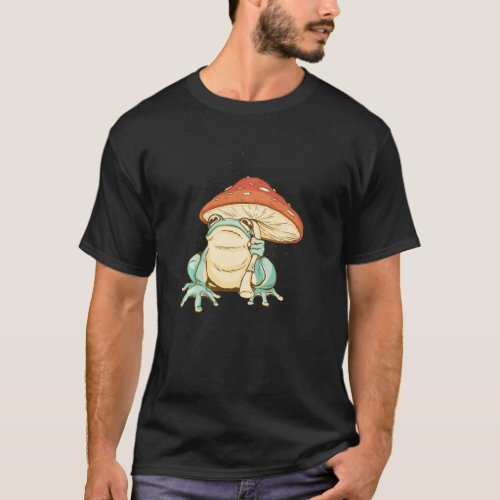 Cute Frog With A Mushroom Umbrella T_Shirt