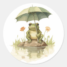 Cute Frog with an Umbrella at the Lake
