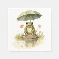 Cute Frog with an Umbrella at the Lake