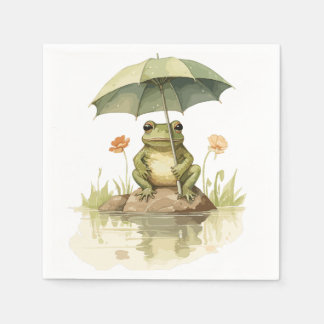 Cute Frog with an Umbrella at the Lake Napkins
