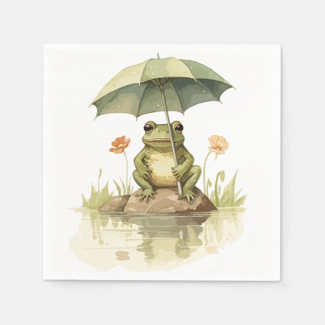 Cute Frog with an Umbrella at the Lake Napkins (Front)