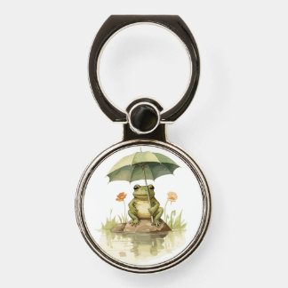 Cute Frog with an Umbrella at the Lake Phone Ring Stand