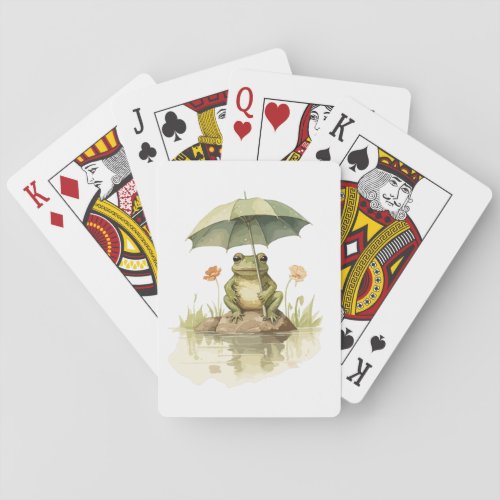 Cute Frog with an Umbrella at the Lake Poker Cards