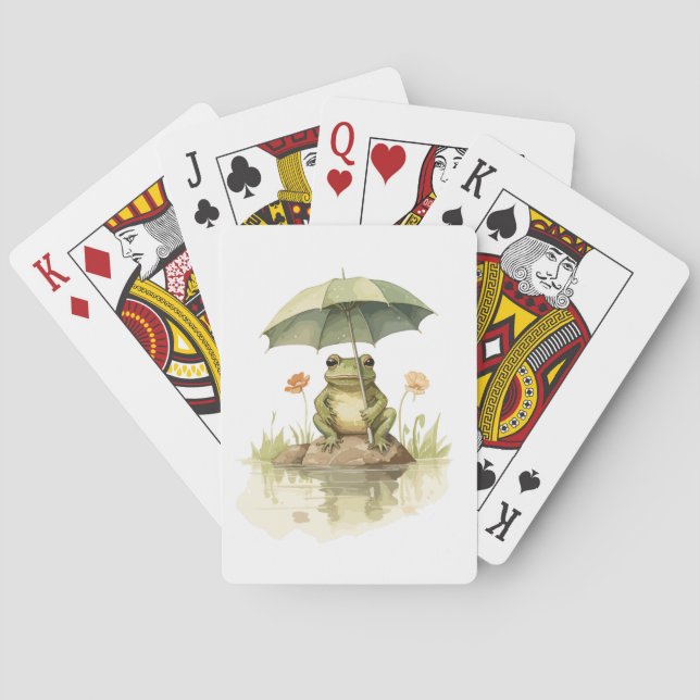 Cute Frog with an Umbrella at the Lake Poker Cards (Back)