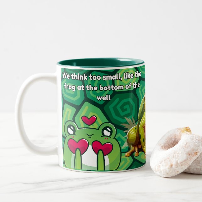 Cute Frog  with Cartoon Frog Design for Frog Lover Two-Tone Coffee Mug (With Donut)