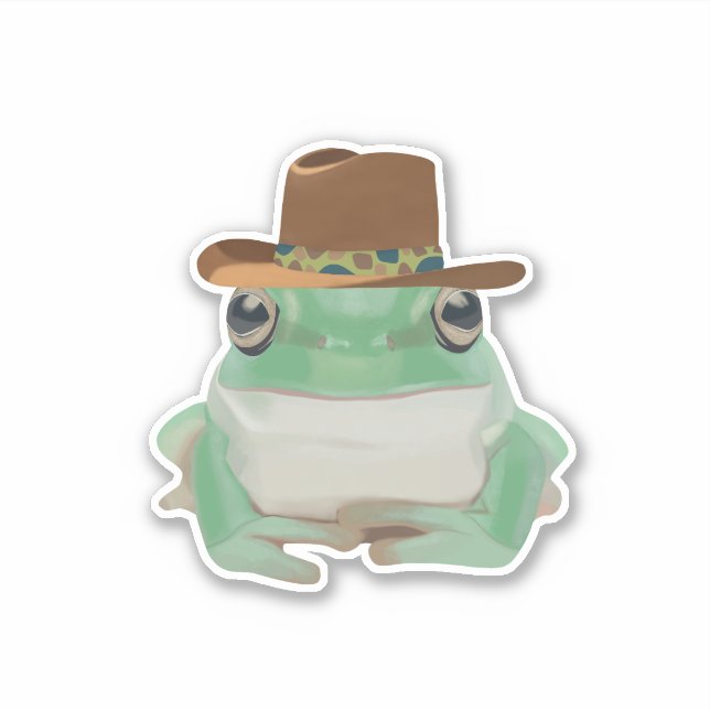 Cute Frog With Cowboy Hat Sticker (Front)