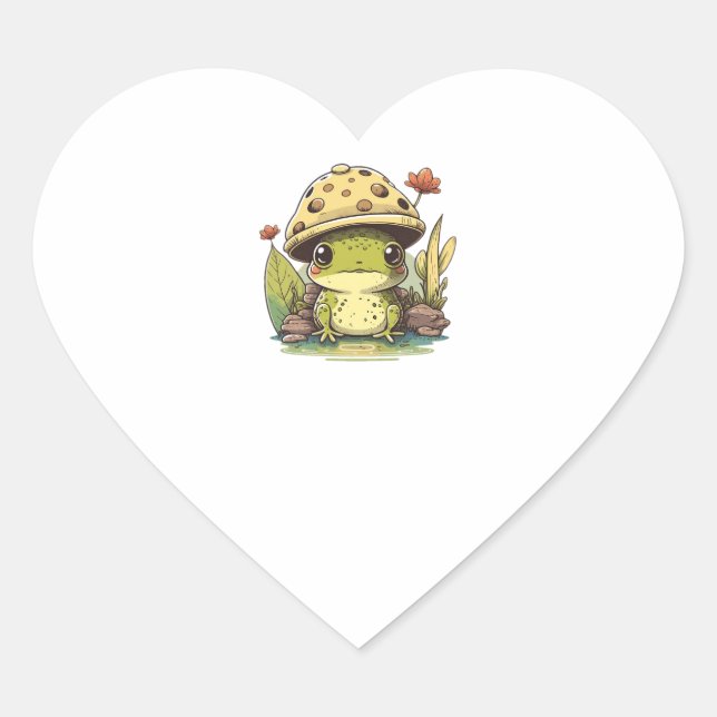 Cute Frog With Mushroom Hat, Cute Frogs Kawaii  He Heart Sticker (Front)
