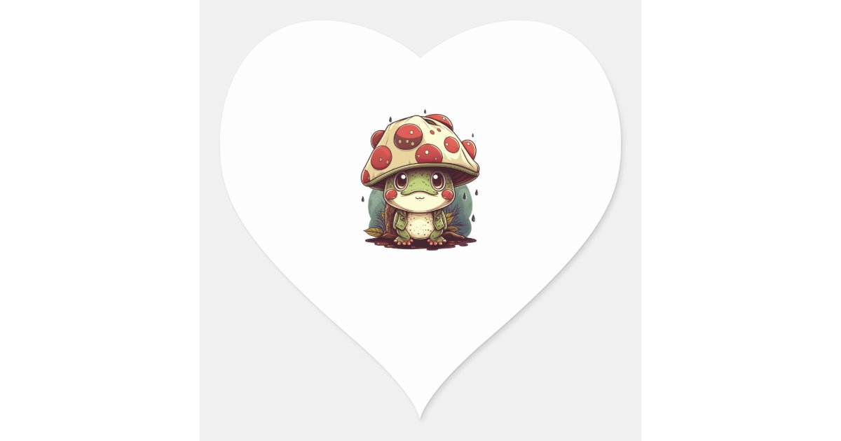 Cute Frog With Mushroom Hat, Cute Frogs Kawaii Heart Sticker