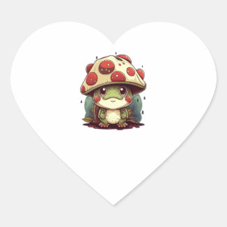 Cute Frog With Mushroom Hat, Cute Frogs Kawaii Heart Sticker