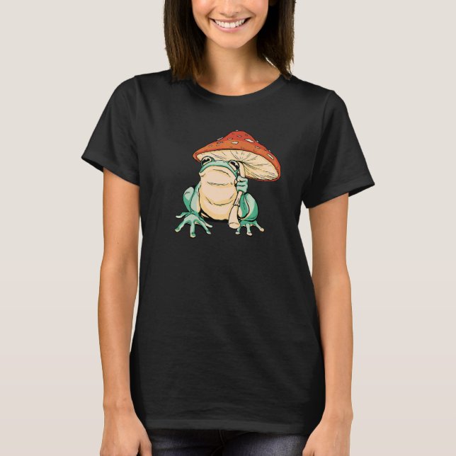 Cute Frog with Mushroom Umbrella Countrycore Cotta T-Shirt (Front)