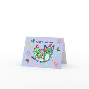 Cute Frog with Santa Hat Party Mode Funny Holiday Card