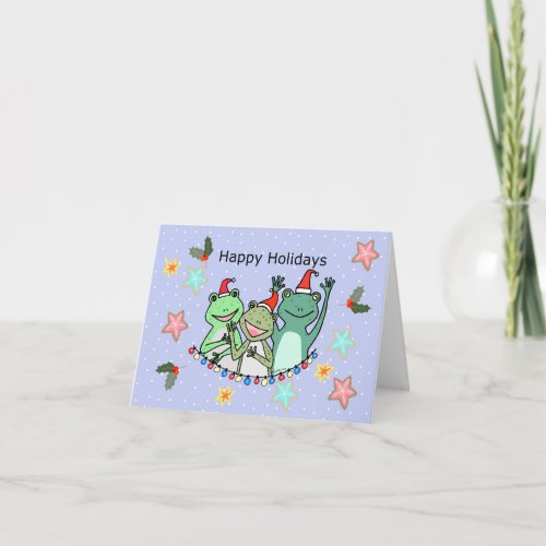Cute Frog with Santa Hat Party Mode Funny Holiday Card