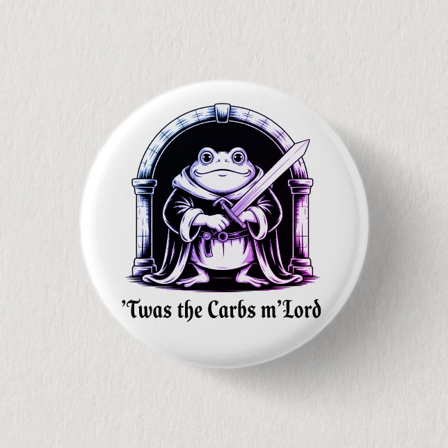  Cute Frog with Sword Carbs Joke Design Button (Front)