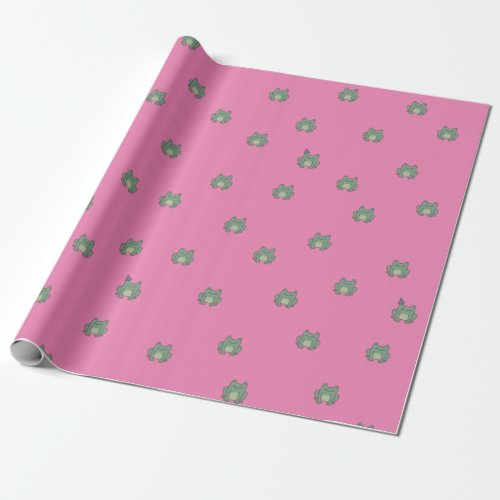 Cute Froggy Birthday Wrapping Paper _ Pink