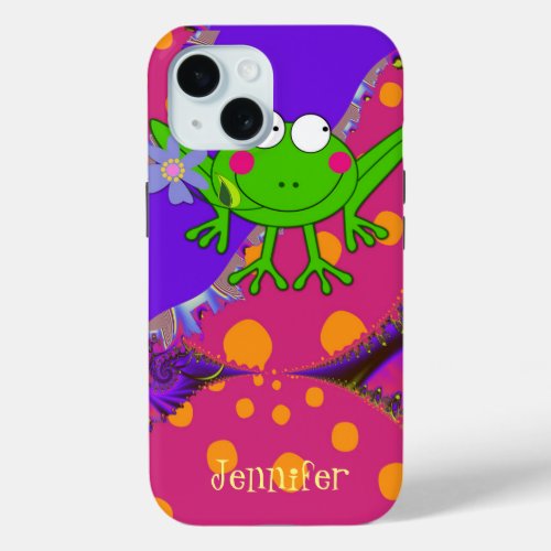 Cute Froggy in Love with Custom Text iPhone 15 Case