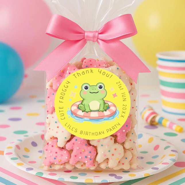 Cute Froggy Pool Party Birthday Favor Sticker (Creator Uploaded)