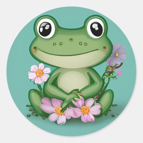 Cute Froggy with Pink Flowers Sticker