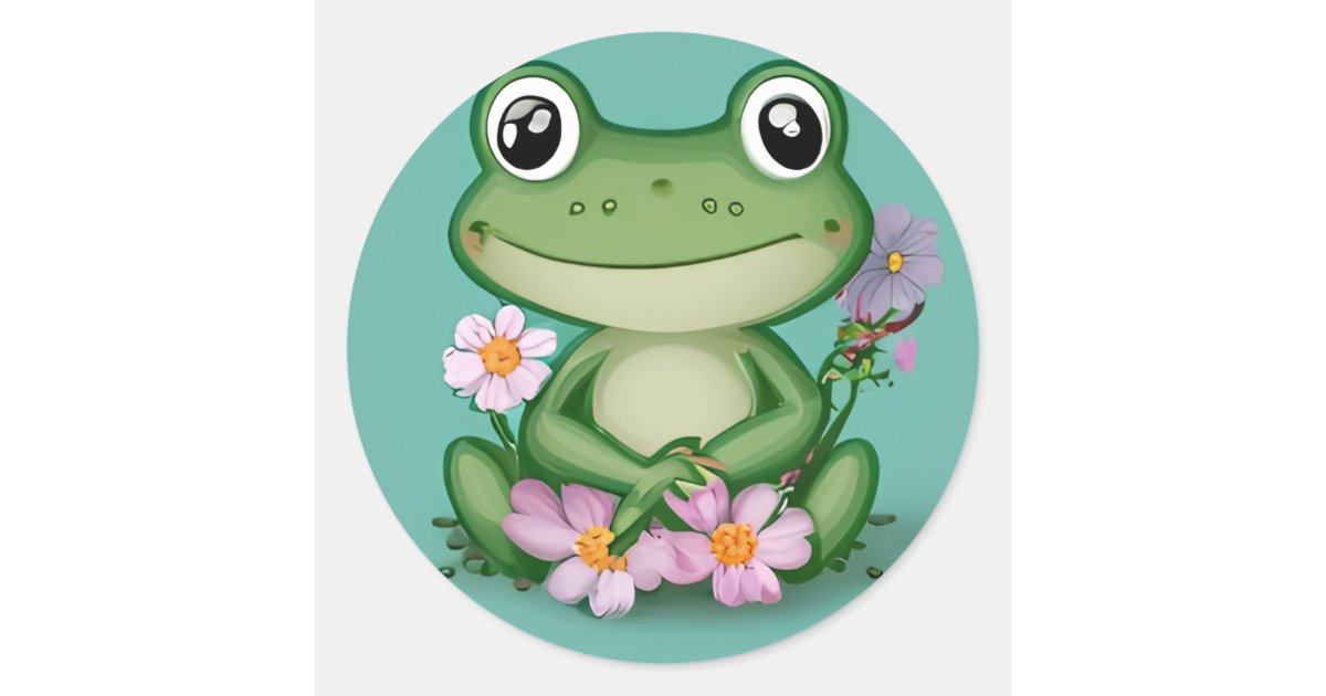 Cute Froggy with Pink Flowers Sticker | Zazzle