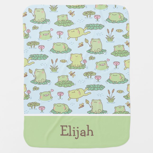 Cute Frogs and Dragonflies Pattern Baby Blanket (Front)