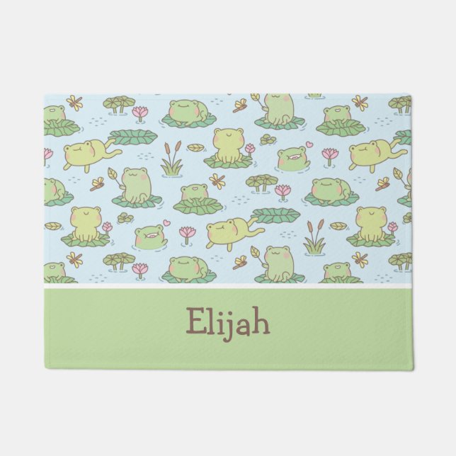 Cute Frogs and Dragonflies Pattern Baby Nursery Doormat (Front)