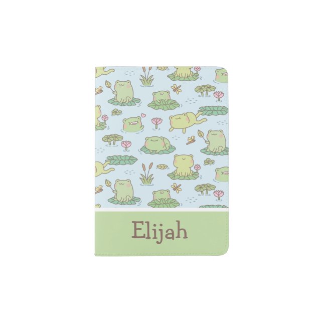 Cute Frogs and Dragonflies Pattern Personalized Passport Holder (Front)
