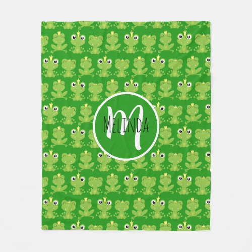 Cute Frogs Dark Green Pattern Fleece Blanket