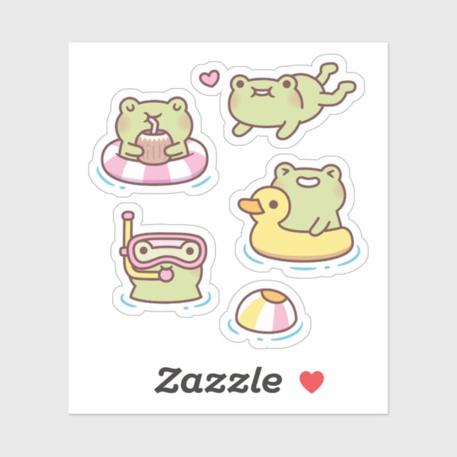 Cute Frogs Enjoying Summer Sticker Set (Sheet)