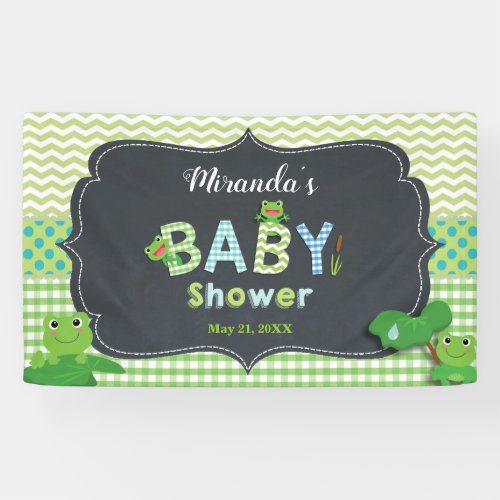Cute Frogs Green Boy Baby Shower Welcome Backdrop Banner