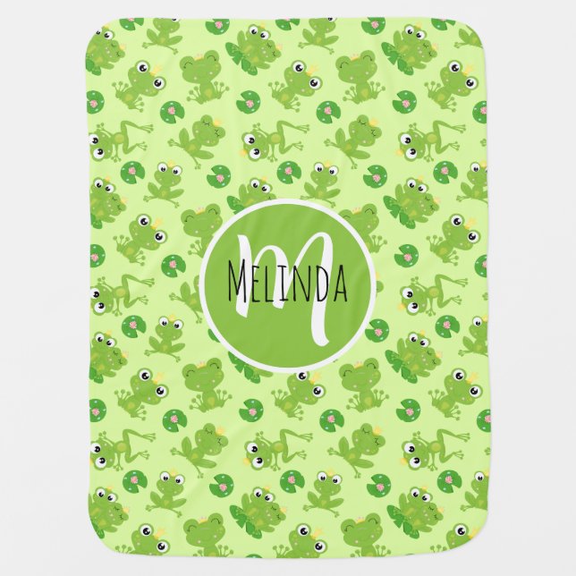 Cute Frogs Green Pattern Baby Blanket (Front)