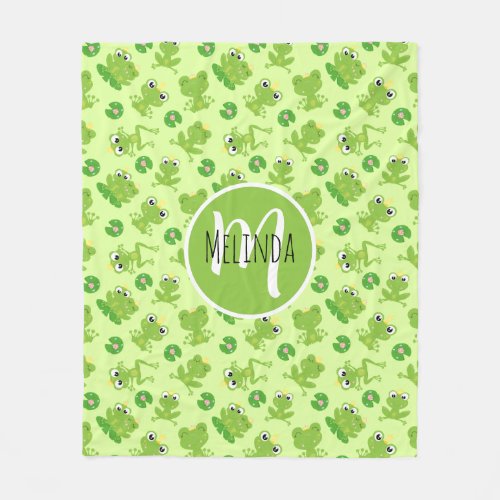 Cute Frogs Green Pattern Fleece Blanket