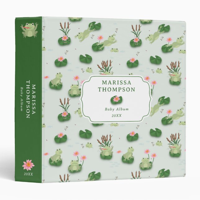 Cute Frogs in Lily Pond 3 Ring Binder (Front/Spine)