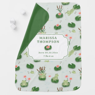 Cute Frogs in Lily Pond Baby Birth Stats  Baby Blanket