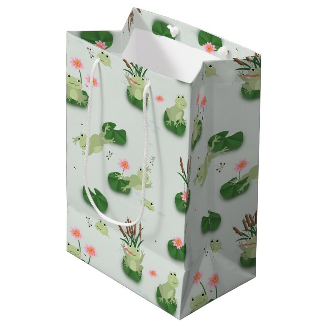 Cute Frogs in Lily Pond Medium Gift Bag (Front Angled)