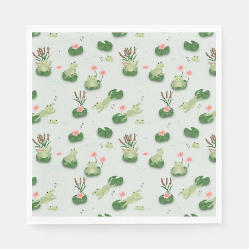 Cute Frogs in Lily Pond